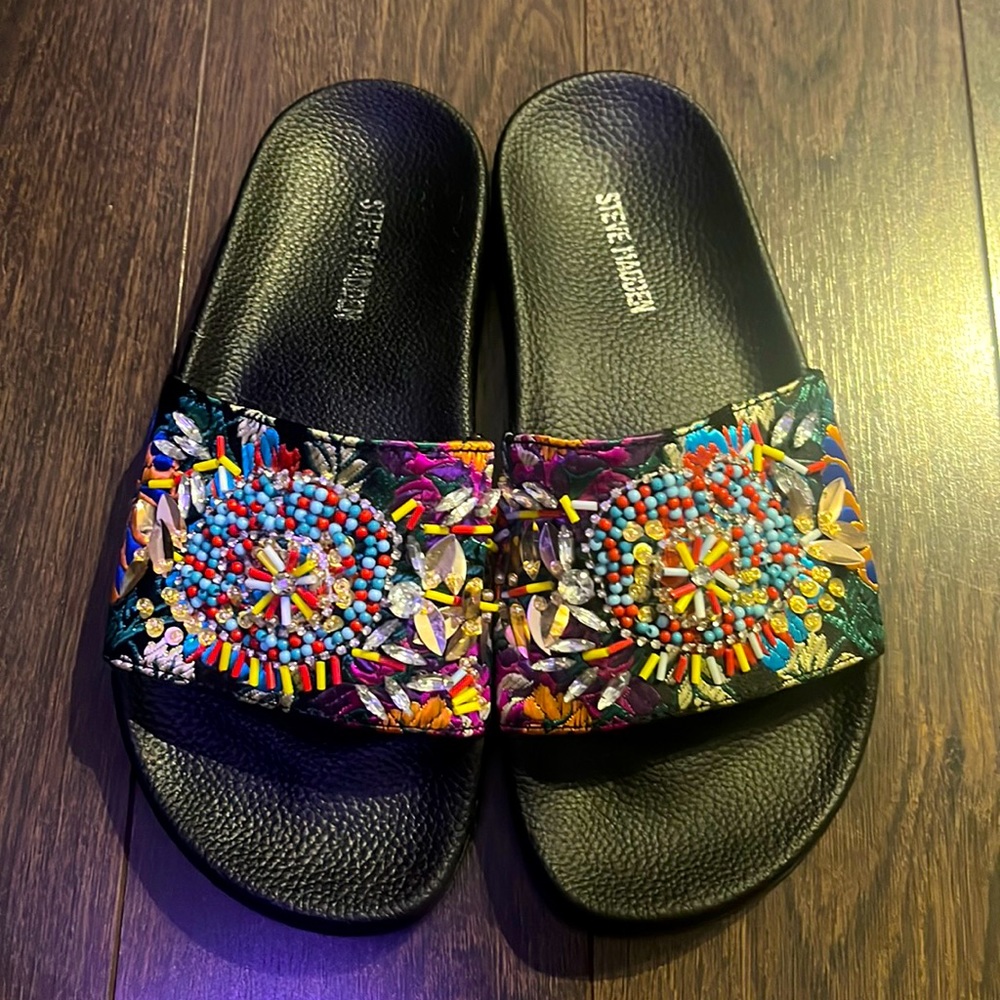 Steve Madden Starship Multicolour Beaded Jewel Sandals Slide size 5